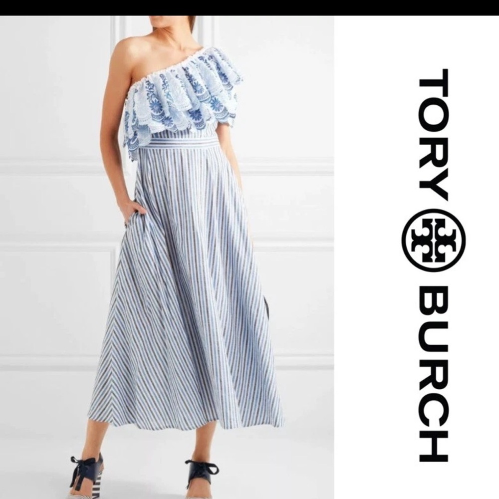 Tory Burch Navy Striped Women's Wedge Sandals Sz 11 - Picture 8 of 8
